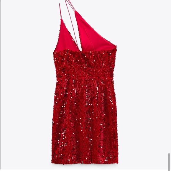Zara Red Velvet Sequin Mini Dress - Picture 4 of 5